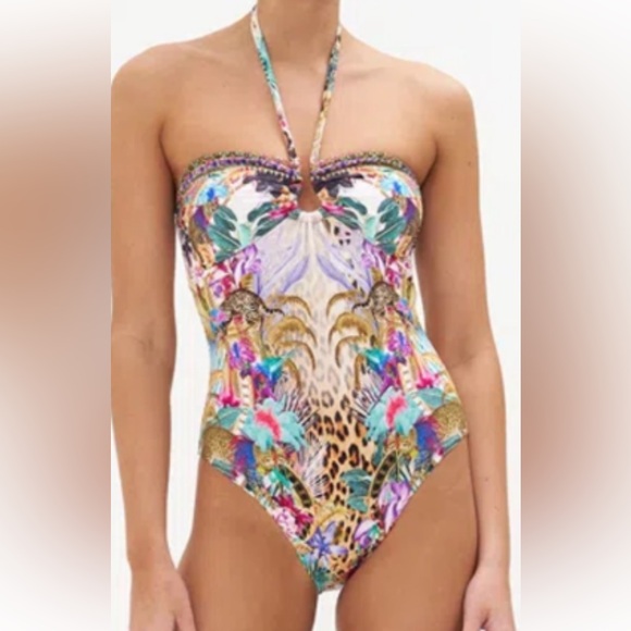 NWT $429 Camilla Mergorou Bandeau one Piece Ring Trim Size S Crystal Leopard - Picture 4 of 15